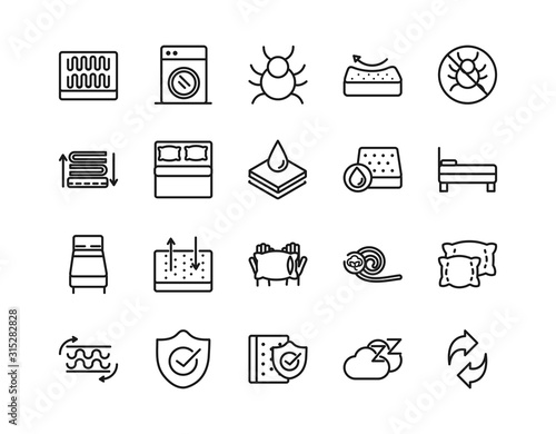 mattress comfortable soft textile icons set linear design
