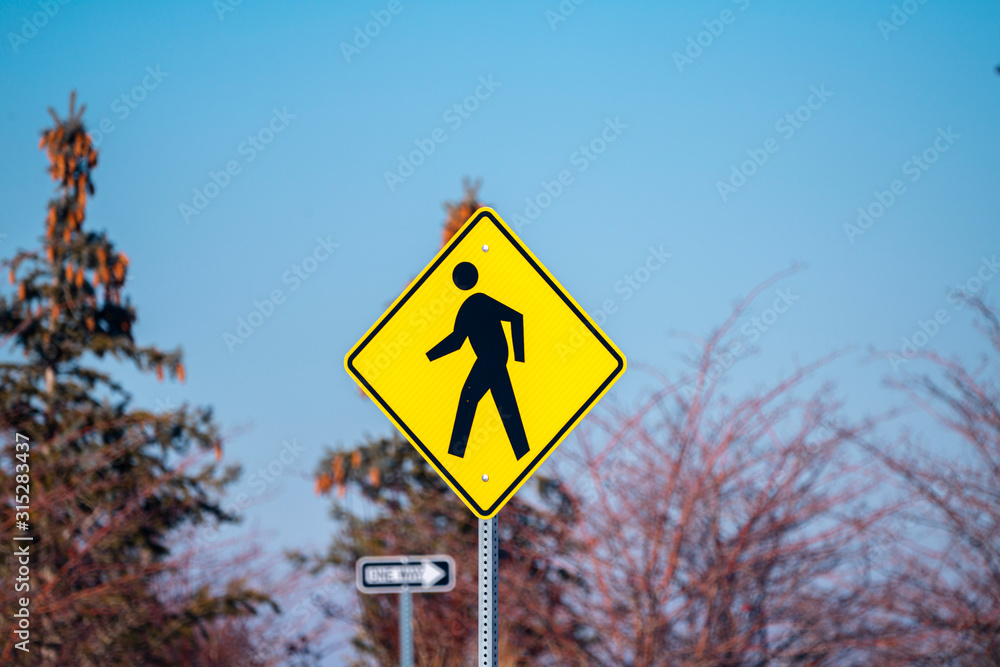 Traffic warning sign for a pedestrian crossing Traffic warning sign for a pedestrian crossing