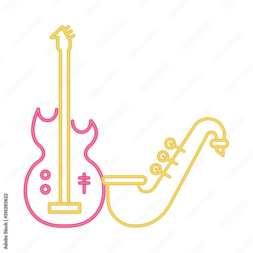 saxophone and electric guitar musical instruments Stock Vector | Adobe Stock