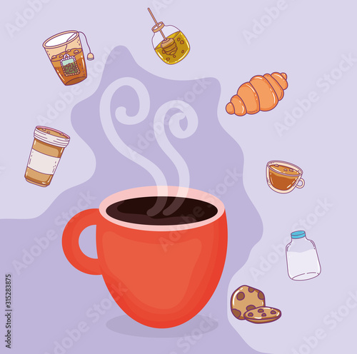 hot cup bread cookies milk honey fresh beverage coffee time