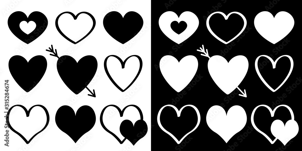 Black Heart Shape Stencil Outline Silhouette Drawing Sign Love