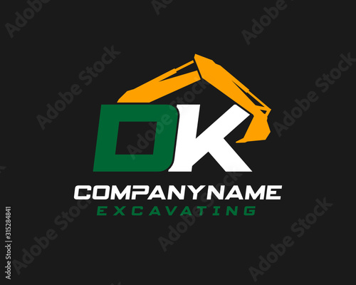 Initial D K DK excavator logo concept vector with arm excavator template vector.