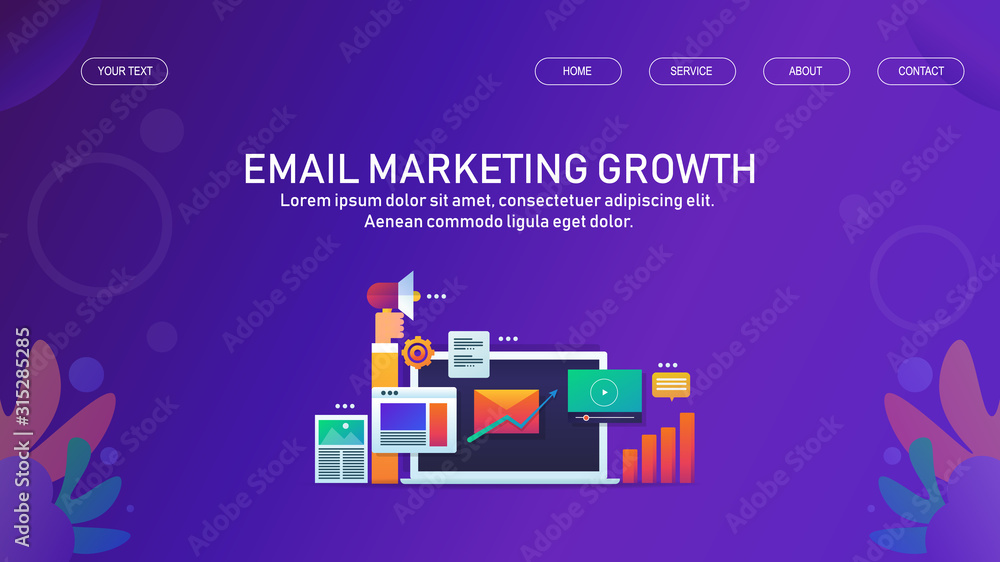 Email marketing, increasing email open rate, growth hacking, digital branding strategy, web analytic concept. Web banner and landing page template.