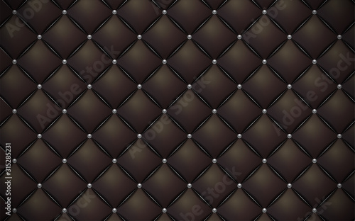 Vector abstract upholstery or brown leather texture sofa background and silver nails for antique furniture decoration (close up)