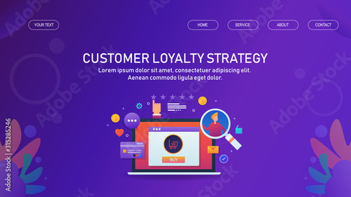 Customer loyalty, returning customer, feedback, marketing strategy concept. Web banner and landing page template.