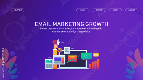 Email marketing, increasing email open rate, growth hacking, digital branding strategy, web analytic concept. Web banner and landing page template.