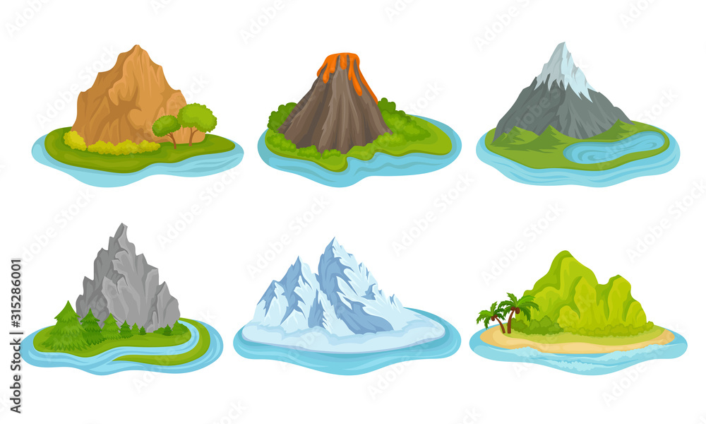 Flying Mountain Islands for Game Interface Vector Set Flying Mountain Islands for Game Interface Vector Set