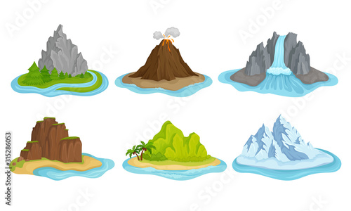 Flying Mountain Islands for Game Interface Vector Set
