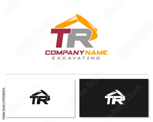 Initial T R TR excavator logo concept vector with arm excavator template vector.