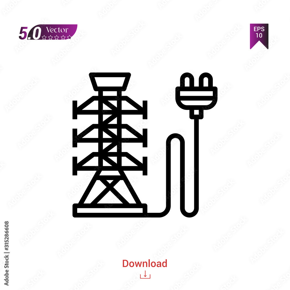 Outline power-plant icon vector isolated on white background. Graphic design, material-design, nuclear element icons, mobile application, logo, user interface. EPS 10 format vector