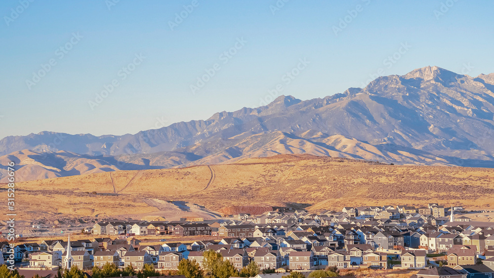 Panorama Distant houses of a town in Utah valley