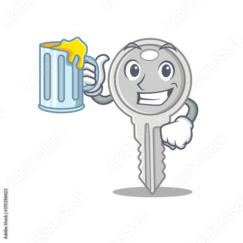 Happy key mascot design with a big glass