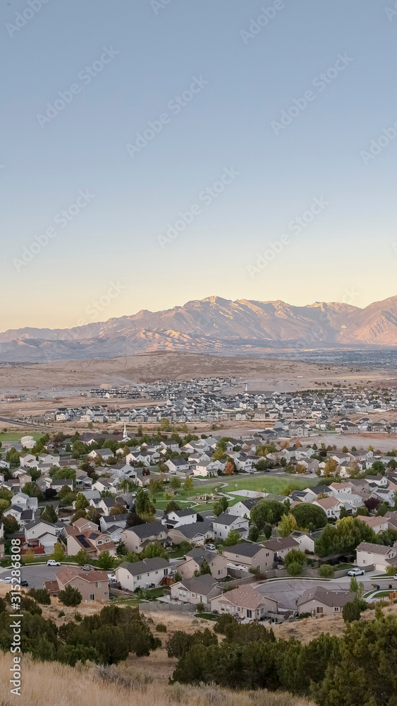 Vertical Overview of the Utah Valley at sunrise