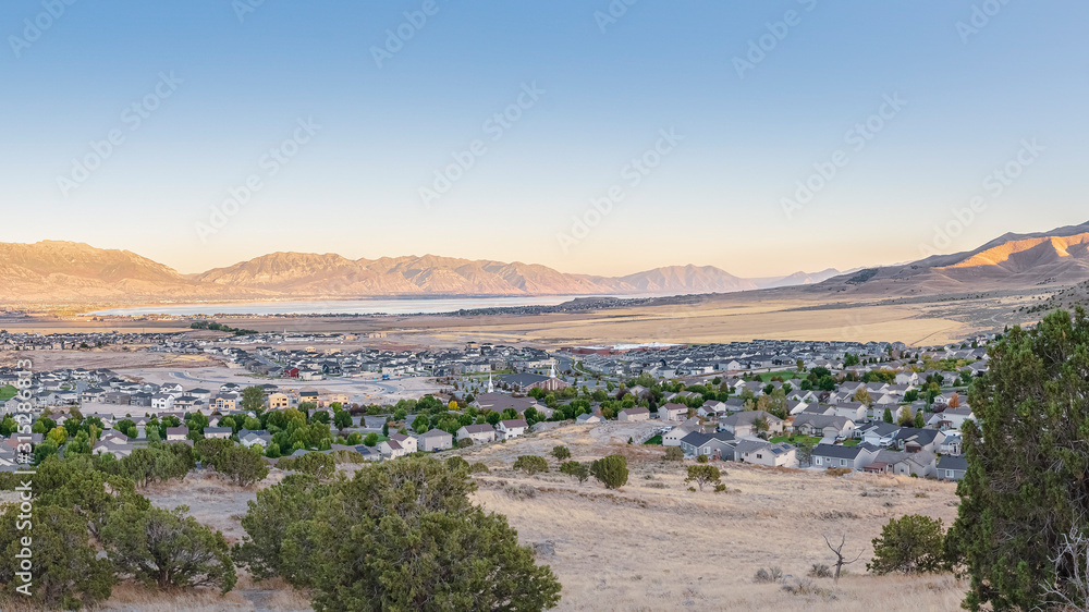 Panorama frame Wide panorama of the Utah Valley USA at sunrise