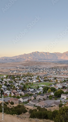 Vertical Overview of the Utah Valley at sunrise