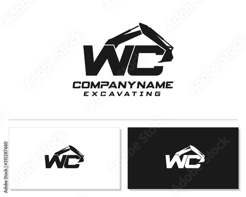 Initial W C WC excavator logo concept vector with arm excavator template vector.