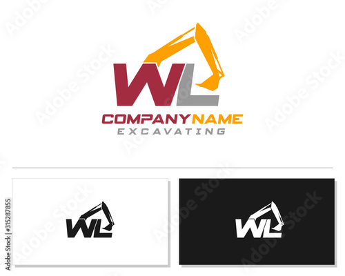 Initial W L WL excavator logo concept vector with arm excavator template vector.