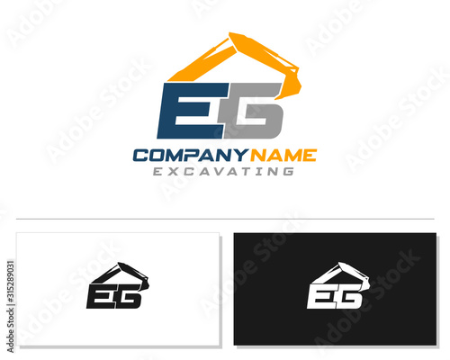 Initial E G EG excavator logo concept vector with arm excavator template vector.