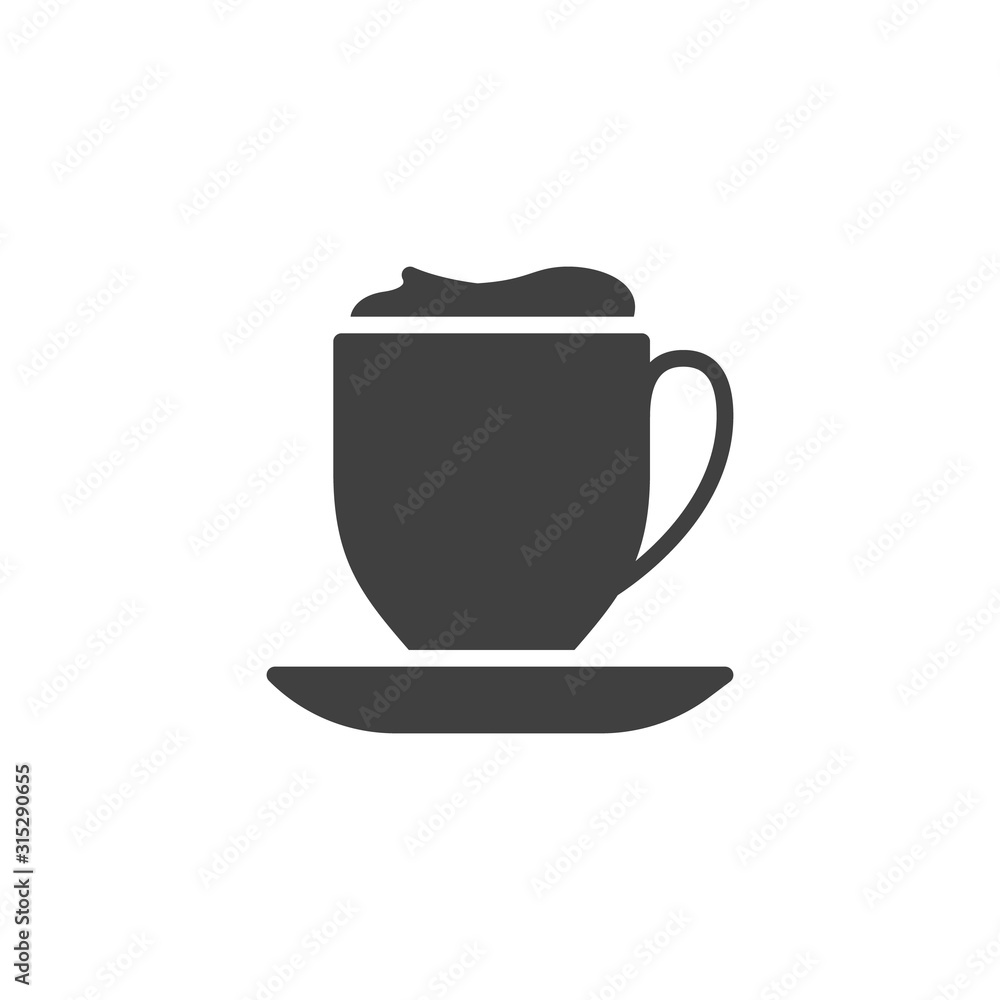 Cup of cappuccino drink vector icon. filled flat sign for mobile concept and web design. Coffee cup with whipped cream glyph icon. Symbol, logo illustration. Vector graphics Cup of cappuccino drink vector icon. filled flat sign for mobile concept and web design. Coffee cup with whipped cream glyph icon. Symbol, logo illustration. Vector graphics