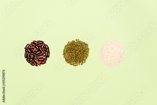 Collection set of Various dried kidney legumes beans  soybeans  lentils  chickpeas close up isolated on white background