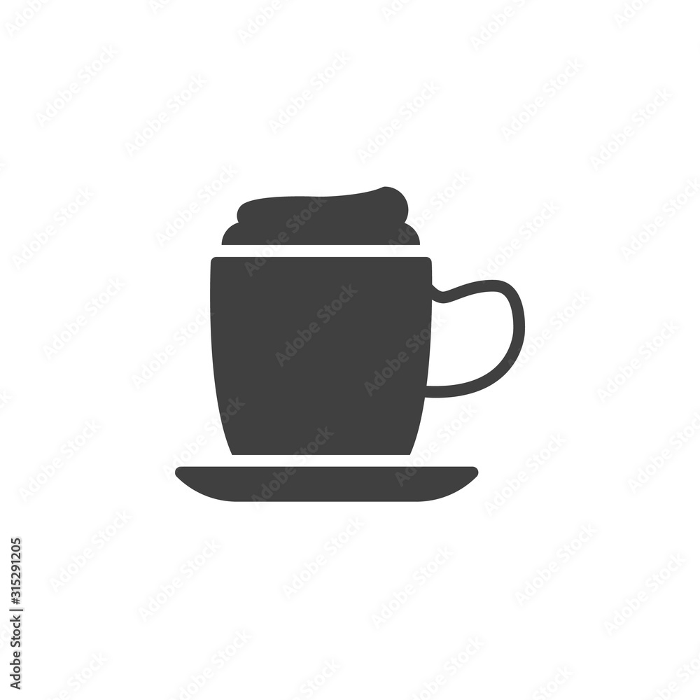 Coffee mug with foam vector icon. filled flat sign for mobile concept and web design. Frappe drink cup glyph icon. Symbol, logo illustration. Vector graphics Coffee mug with foam vector icon. filled flat sign for mobile concept and web design. Frappe drink cup glyph icon. Symbol, logo illustration. Vector graphics