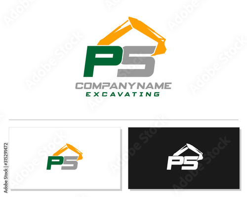 Initial P S PS excavator logo concept vector with arm excavator template vector.