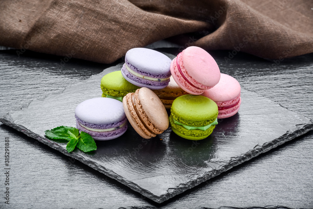 Keuken achterwand met Healthy food, stack of macarons, macaroons French cookie #315291881