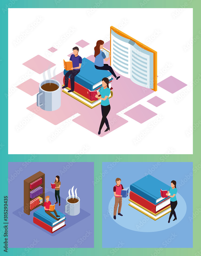 bundle of mini people reading electronics books scenes bundle of mini people reading electronics books scenes