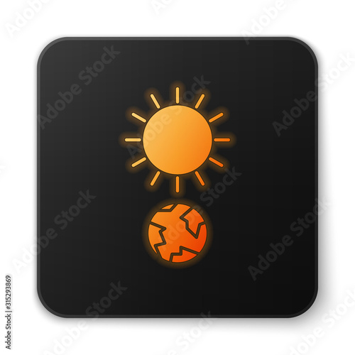Orange glowing neon Solstice icon isolated on white background. Black square button. Vector Illustration
