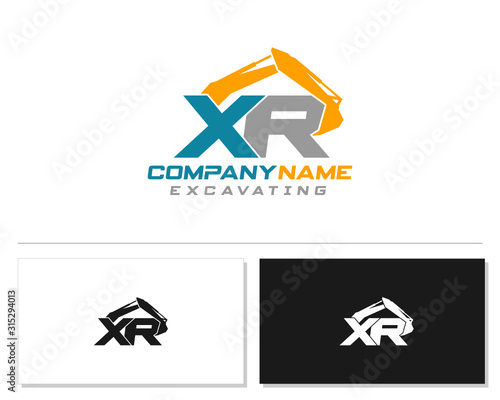 Initial X R XR excavator logo concept vector with arm excavator template vector.