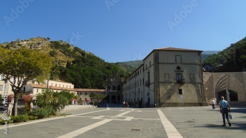 Santuario e convento di San Francesco di Paola (Calabria) con pellegrini nel piazzale. Il Convento è meta finale di uno dei tracciati del Cammino di San Francesco di Paola photo