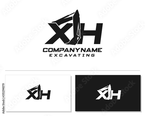 Initial X H XH excavator logo concept vector with arm excavator template vector.