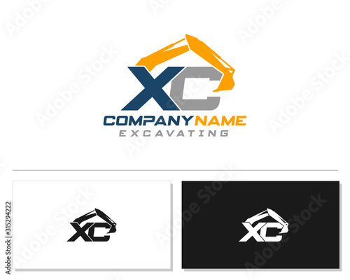 Initial X C XC excavator logo concept vector with arm excavator template vector.