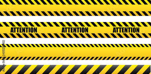 Seamless tape attention, danger. Yellow police line caution tape. Danger warning. tape isolated on white background.