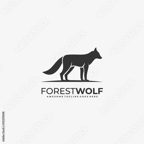 Vector Logo Illustration Forest Wolf Silhouette style