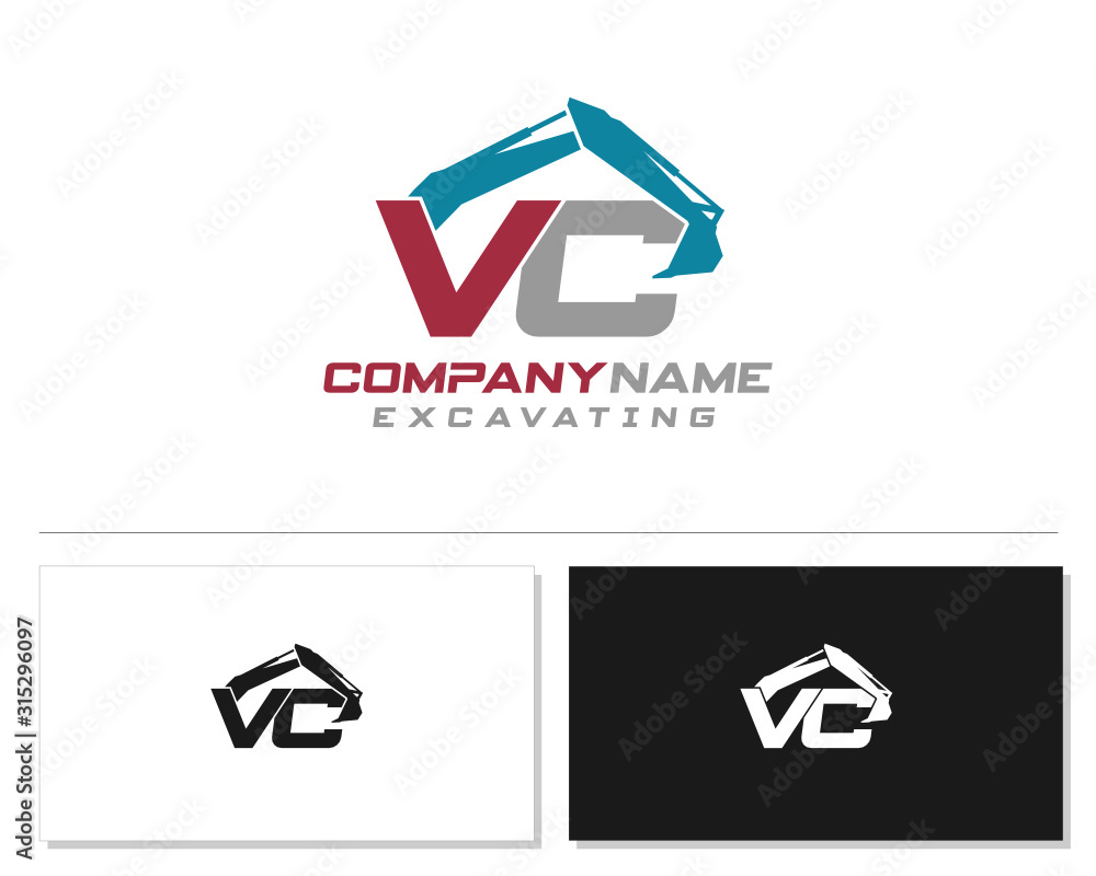 Initial V C VC excavator logo concept vector with arm excavator template vector. Initial V C VC excavator logo concept vector with arm excavator template vector.