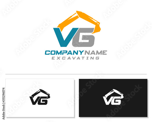Initial V G VG excavator logo concept vector with arm excavator template vector.
