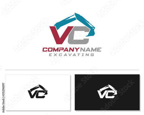 Initial V C VC excavator logo concept vector with arm excavator template vector.