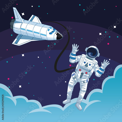 astronaut outside spacecraft clouds space exploration