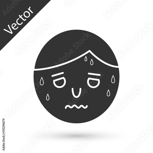 Grey Man with excessive sweating icon isolated on white background. Vector Illustration