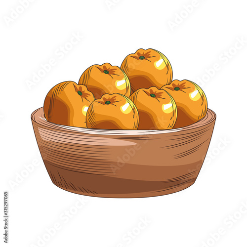 bowl with oranges fruits, flat design