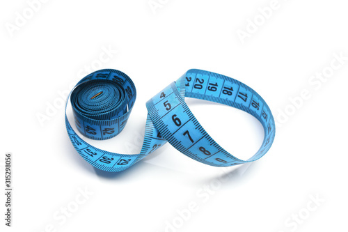 Blue measuring tape isolated on white background - Image