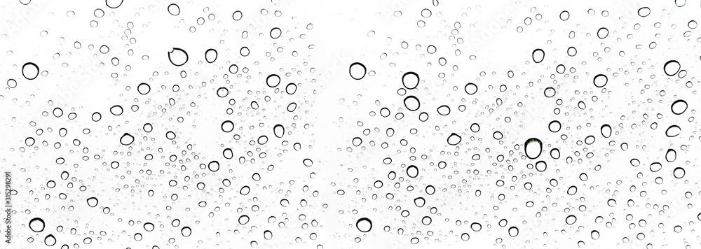 Rain drops on window glasses surface Natural Pattern of raindrops. Natural pattern of raindrops on white background for your design.