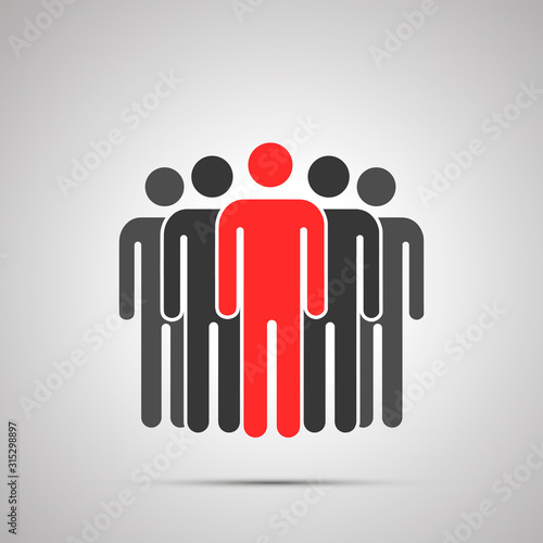 Folks with leader silhouette, simple black icon with shadow