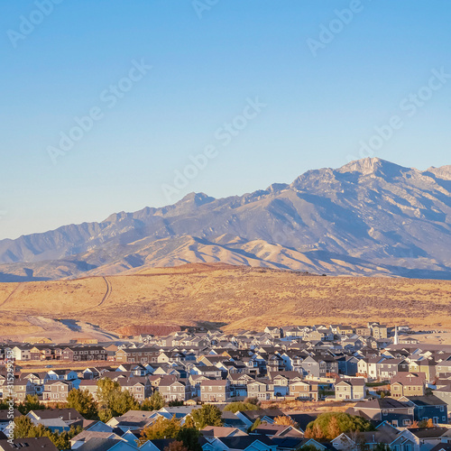 Square frame Distant houses of a town in Utah valley