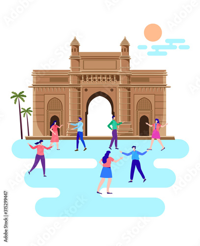 gateway of india with tourists enjoying vector