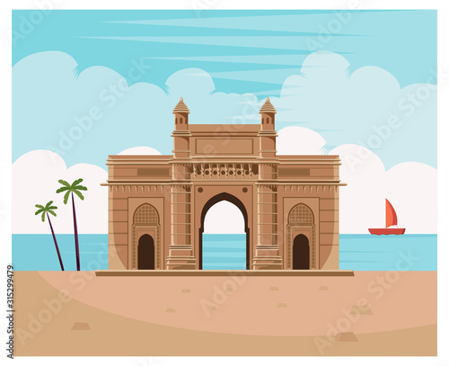 historic gateway of india with sea vector