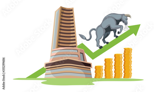 bombay stock exchange bull market growth vector