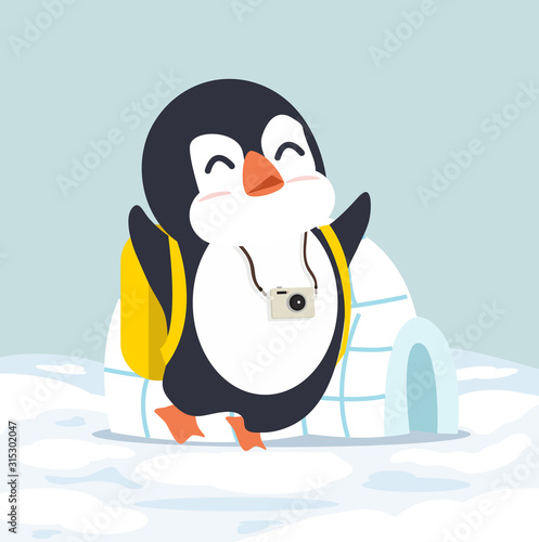 penguin with Igloo ice house vector
