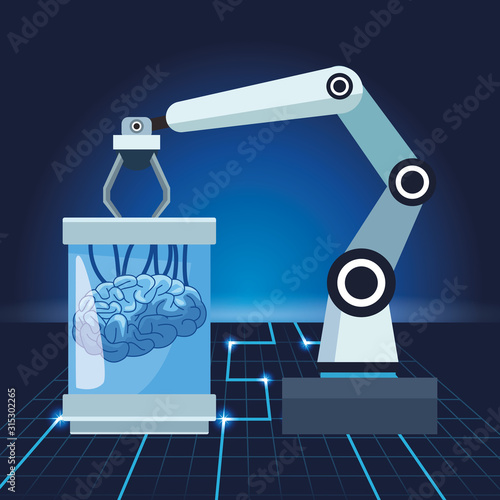 artificial intelligence technology robotic arm with human brain science futuristic